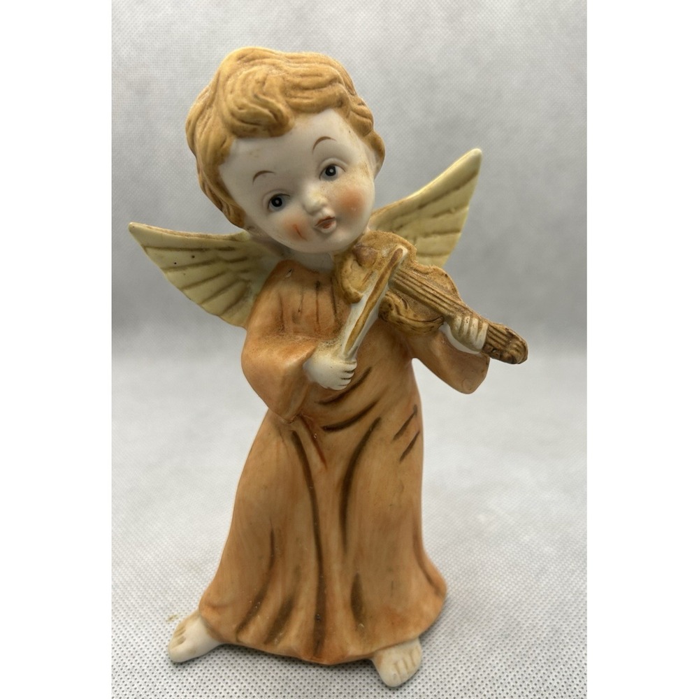 Vintage Porcelain Homco 5400 Christmas Musical Angel Figurine Violin 6"
